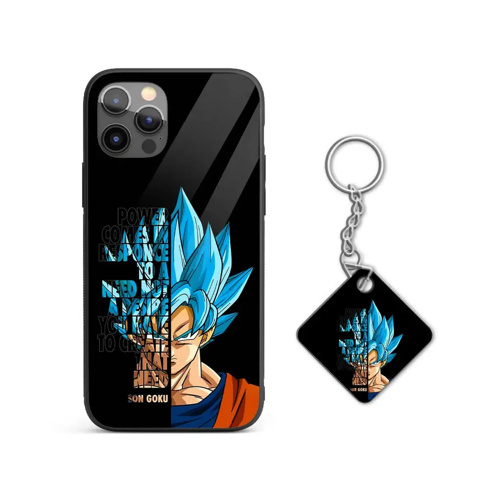 Back View Of Son Quote Goku Silicone Armored Phone Case Highlighting Shock Absorbent Silicone With Keychain.