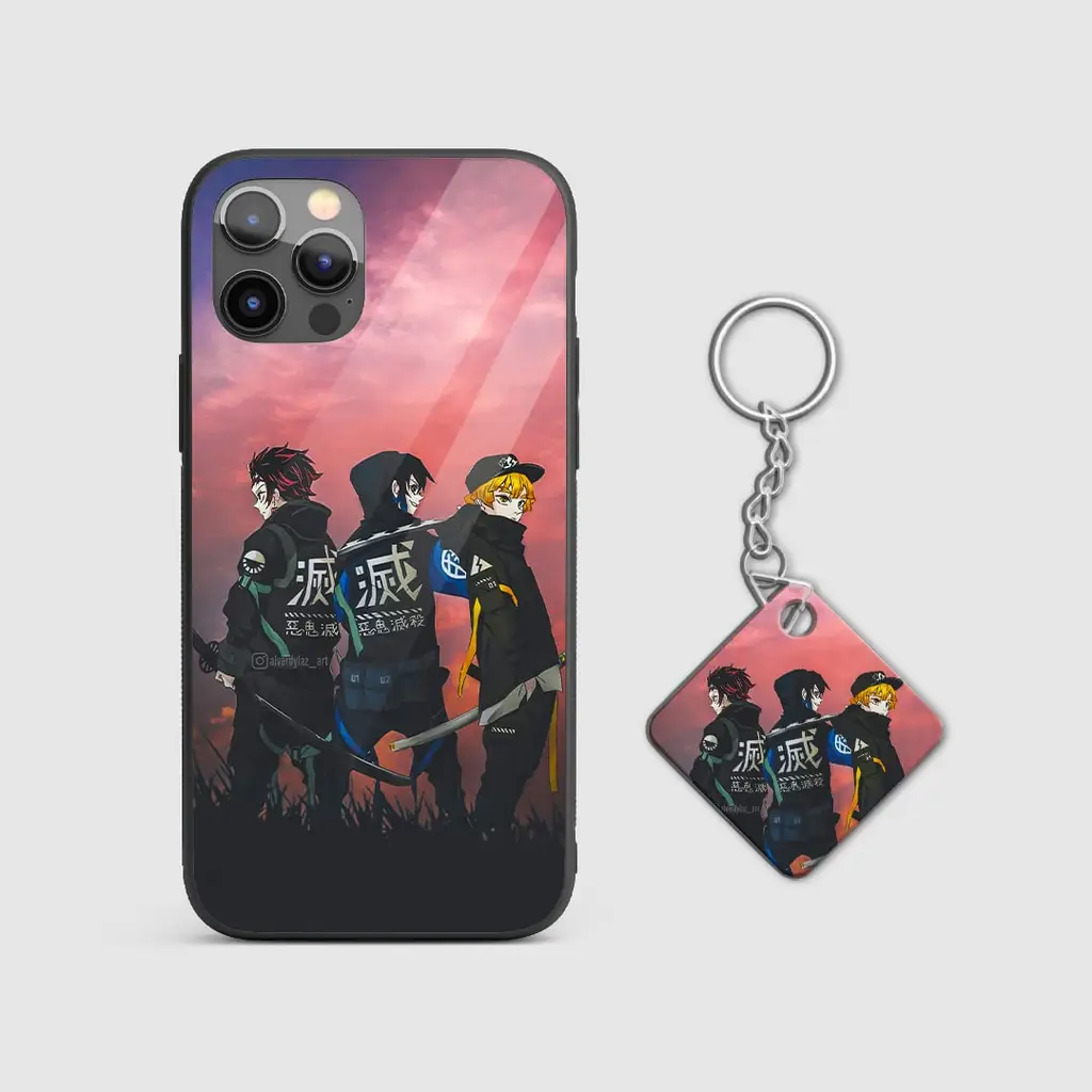 DemonSlayerAestheticGlassPhoneCaseWithKeychain DemonSlayerAestheticGlassPhoneCaseWithKeychain
