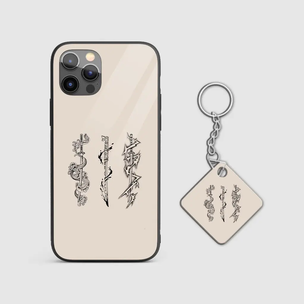 DemonSlayerTrioSwordsGlassPhoneCaseWithKeychain DemonSlayerTrioSwordsGlassPhoneCaseWithKeychain