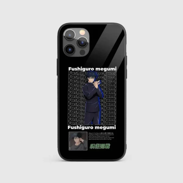 FushiguroMegumiNamePatternGlassPhoneCaseBackView