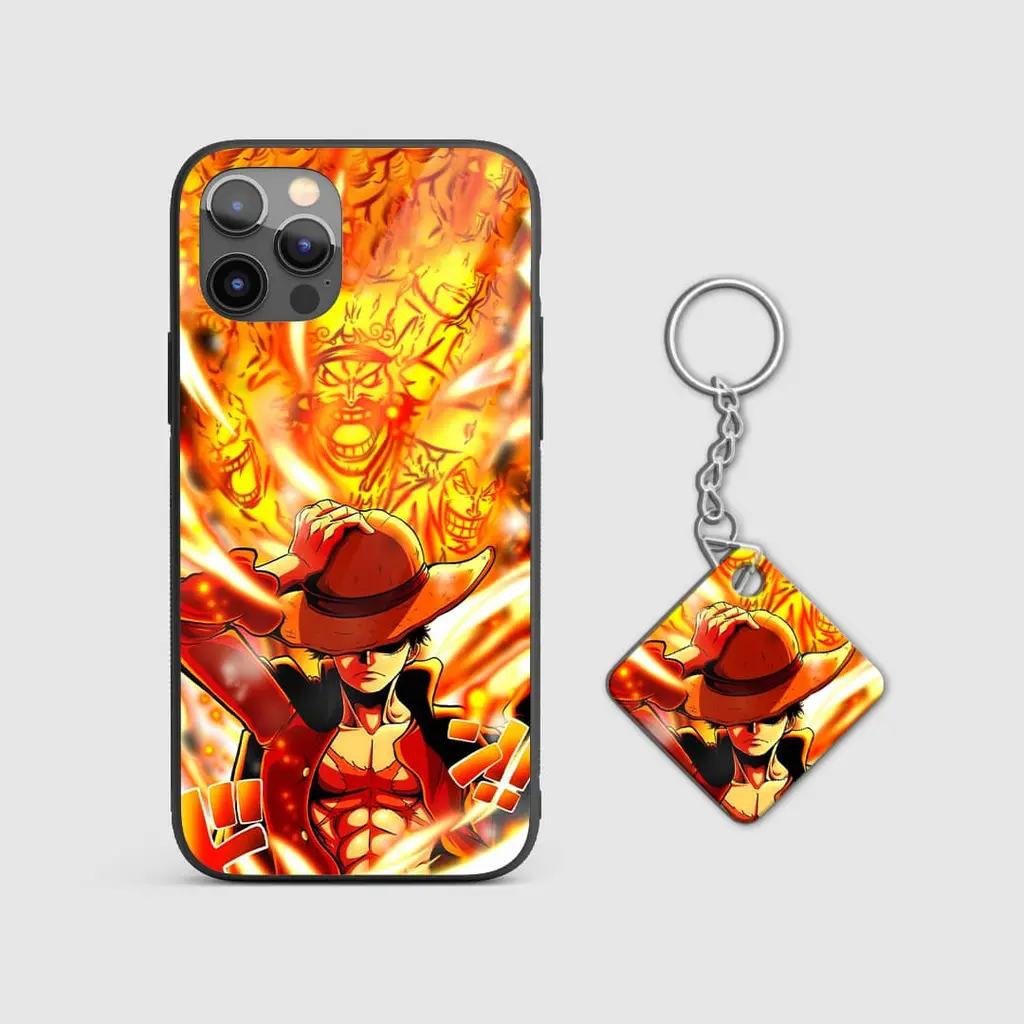 LuffyOrangeFlameGlassPhonecasewithkeychain LuffyOrangeFlameGlassPhonecasewithkeychain