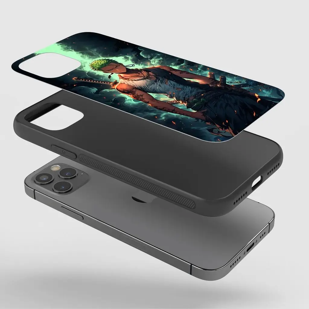 RoronoaZoroAestheticGlassPhoneCoverexploded RoronoaZoroAestheticGlassPhoneCoverexploded