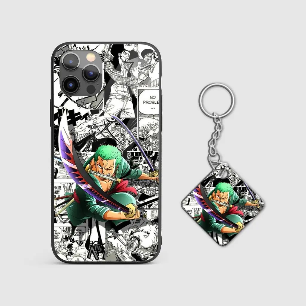 RoronoaZoroMangaGlassPhonecasewithkeychain RoronoaZoroMangaGlassPhonecasewithkeychain