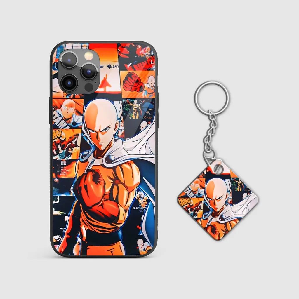 SaitamaCollageGlassPhoneCaseWithKeychain SaitamaCollageGlassPhoneCaseWithKeychain