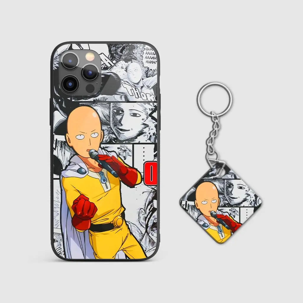 SaitamaMangaGlassPhoneCaseWithKeychain SaitamaMangaGlassPhoneCaseWithKeychain