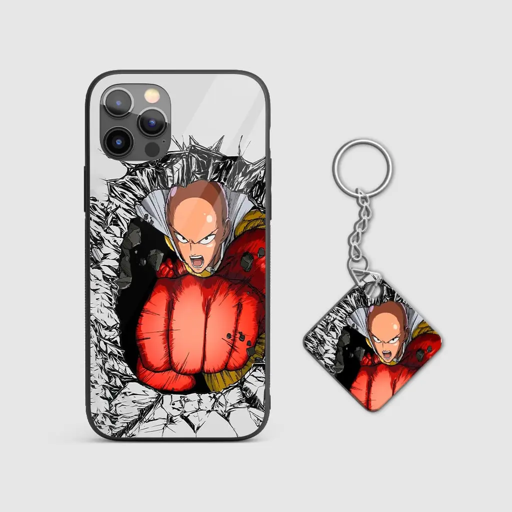 SaitamaPunchGlassPhoneCaseWithKeychain SaitamaPunchGlassPhoneCaseWithKeychain