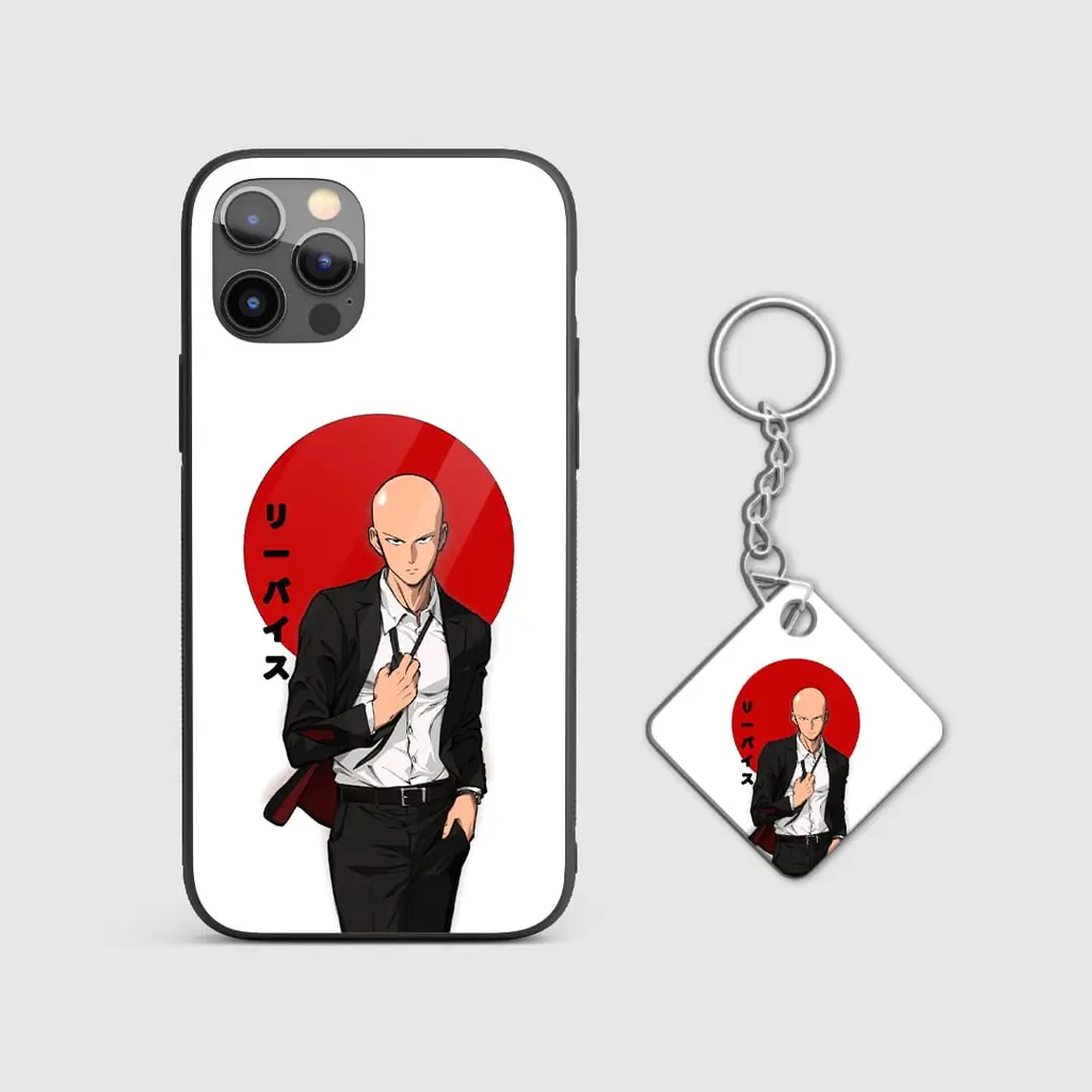 SaitamaWhiteandRedGlassPhoneCaseWithKeychain SaitamaWhiteandRedGlassPhoneCaseWithKeychain