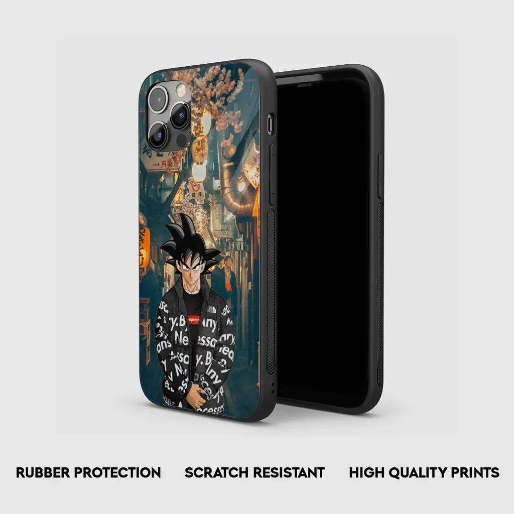 Side View Of Supreme Goku Silicone Armored Phone Case Showing Precise Cutouts
