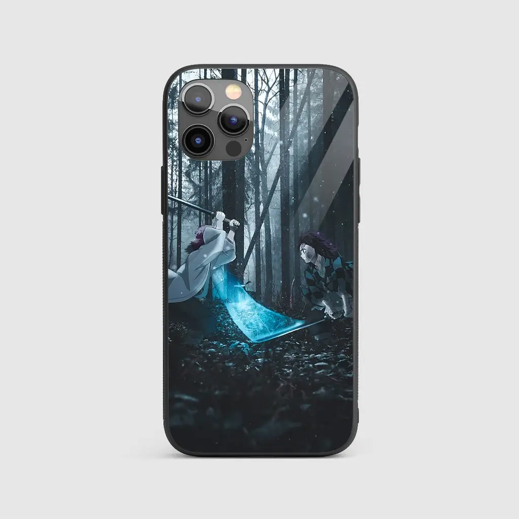 TanjiroKamadoFightingGlassPhoneCaseBackView TanjiroKamadoFightingGlassPhoneCaseBackView