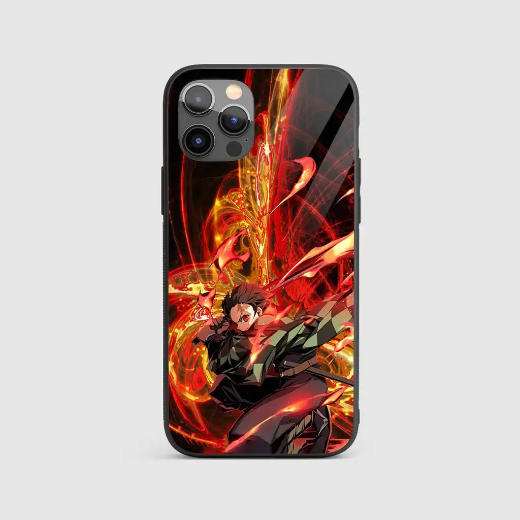 TanjiroKamadoSunBreathingGlassPhoneCaseBackView TanjiroKamadoSunBreathingGlassPhoneCaseBackView